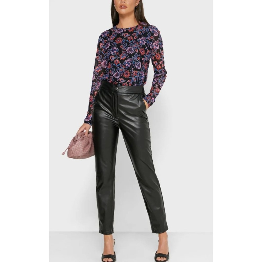 Banana Republic Mesh Top XL Multi Floral Long Sleeve Crewneck Stretch